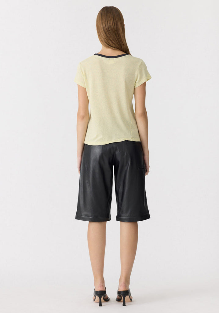 Bassike Baby T-Shirt in Yellow Marl/Navy worn on model, full length back view