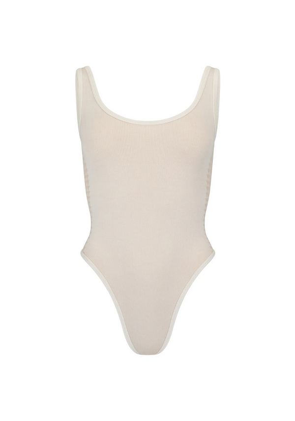 Beige swimsuit on a white background