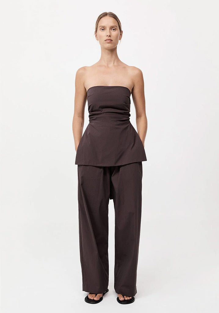 Woman wearing Bandeau top with peplum Chocolate Brown Set